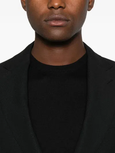 Tagliatore Ribbed Hem Crew Neck Long Sleeve Pullover In Black