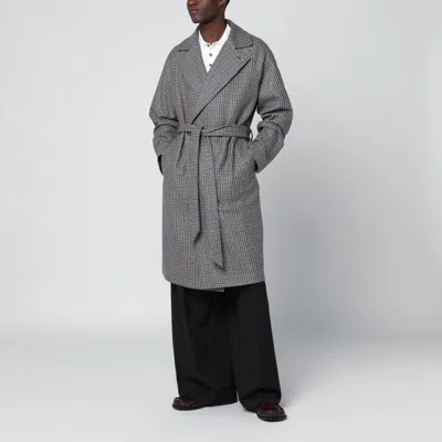 Tagliatore Houndstooth Belt Coat In Gray