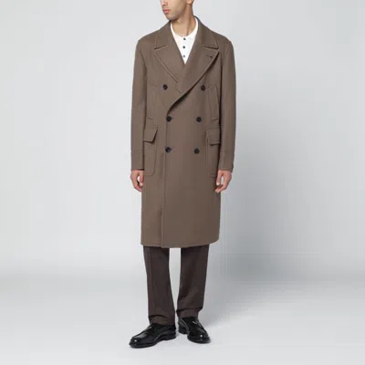 Tagliatore Taupe Double-breasted Wool-blend Coat In Brown