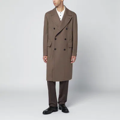 Tagliatore Taupe Double-breasted Wool-blend Coat
