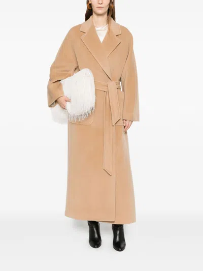 Tagliatore Long Wool Coat With Belt And Pockets In Neutral
