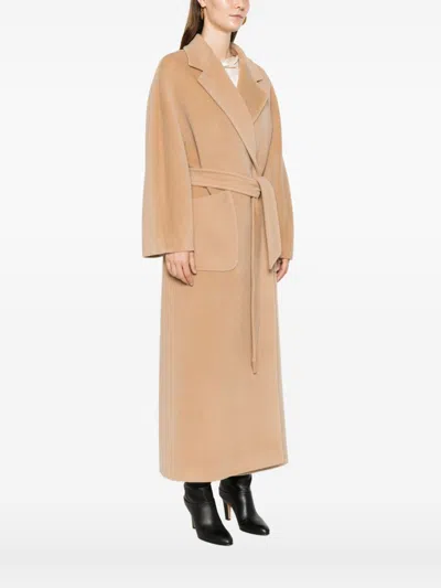 Tagliatore Long Wool Coat With Belt And Pockets In Neutral