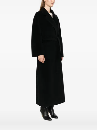 Tagliatore Long Wool Coat Belted Waist In Black