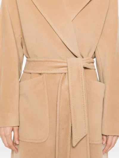 Tagliatore Long Wool Coat With Belt And Pockets In Neutral