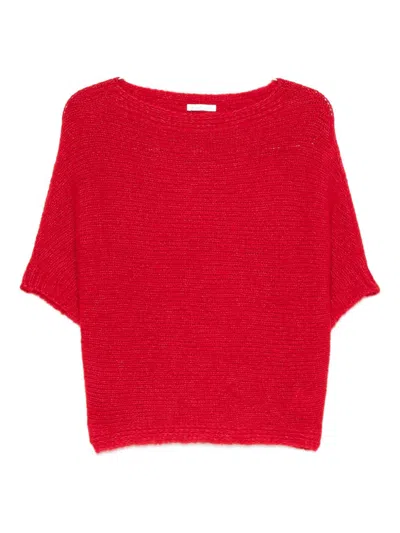 Talking Walls Short-sleeve Knitted Top In Red