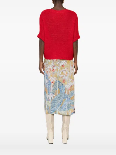 Talking Walls Short-sleeve Knitted Top In Red