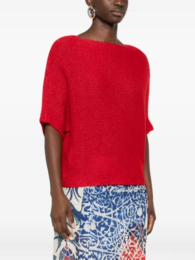 Talking Walls Short-sleeve Knitted Top In Red