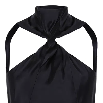 Attico Asymmetrical Midi Dress With Raw Edge Detail In Black