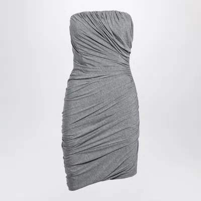 Attico Abito Strapless Ruched Jersey Mini Dress In Gray