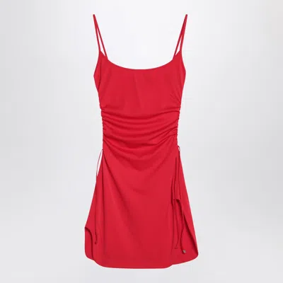 Attico Mini Length Ruched Detailing Side Slit Strappy Beach Cover Up In Red