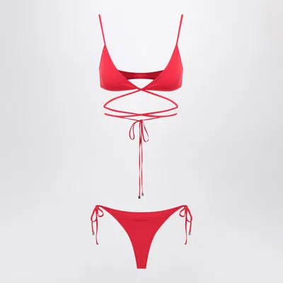 Attico Adjustable Strap Triangle Bikini Set In Red