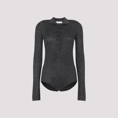 The Frankie Shop Black Metallic Solana Polo Bodysuit In Gray