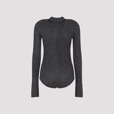 The Frankie Shop Black Metallic Solana Polo Bodysuit In Gray