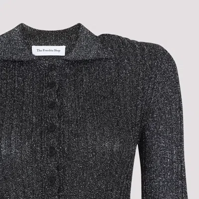 The Frankie Shop Black Metallic Solana Polo Bodysuit In Gray