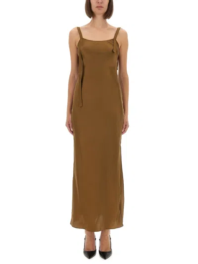 The Garment Catania Long Silk Satin Slip Dress In Brown
