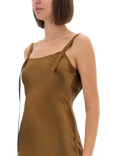 The Garment Catania Long Silk Satin Slip Dress In Brown
