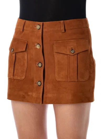 The Garment Brown Suede Mini Skirt With Buttons In Brown