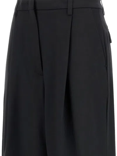 The Latest Thelatest Wide-leg Black Wool Blend Trousers In Black