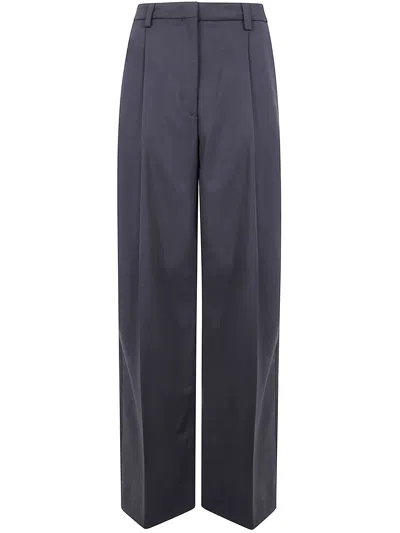 The Latest Thelatest Wide-leg Black Wool Blend Trousers In Black
