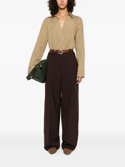 The Latest Thelatest Wide-leg Brown Wool Blend Trousers