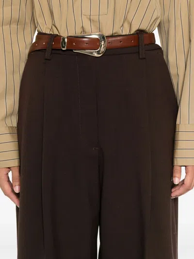 The Latest Thelatest Wide-leg Brown Wool Blend Trousers