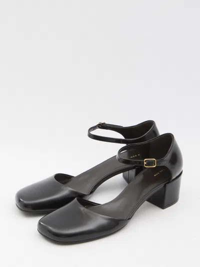 The Row Black Leather Penelope Pumps