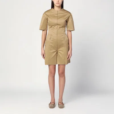The Latest Thelatest Camel-coloured Short Jumpsuit In Cotton