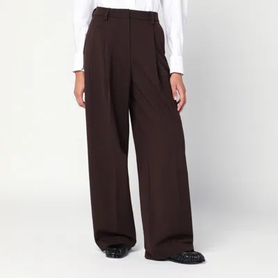 The Latest Thelatest Wide-leg Brown Wool Blend Trousers In Brown