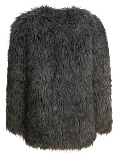 Thelaurent Buttoned Faux Fur Jacket In Gray