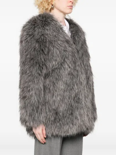 Thelaurent Buttoned Faux Fur Jacket In Gray