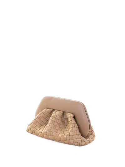 Themoirè Tia Clutch Bag In Biscuit With Woven Suede Motif And Shoulder Strap In Brown