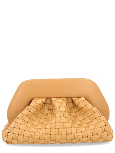 Themoirè Tia Clutch Bag In Biscuit With Woven Suede Motif And Shoulder Strap In Brown