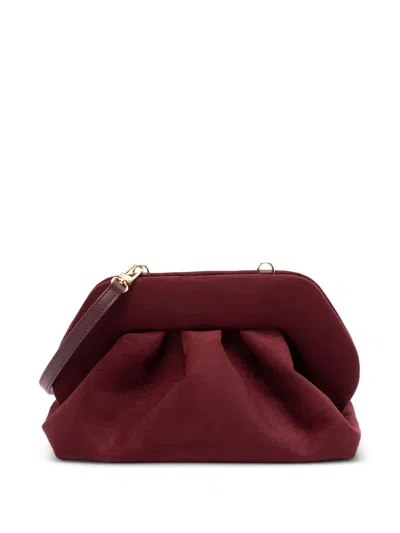 Themoirè Tia Clutch Bag In Plum Suede With Shoulder Strap In Brown