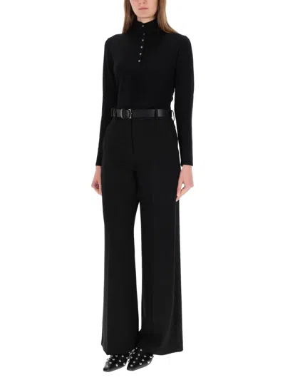 Theory Shirred Long-sleeve Henley Shirt In Black