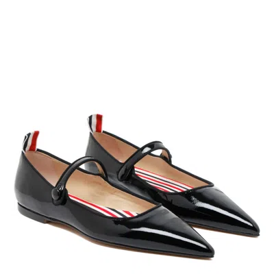 Thom Browne Patent Leather Pointed Thom John Flats In Black