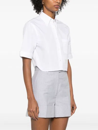 Thom Browne Cropped Shirt Featuring Button-down Collar In White