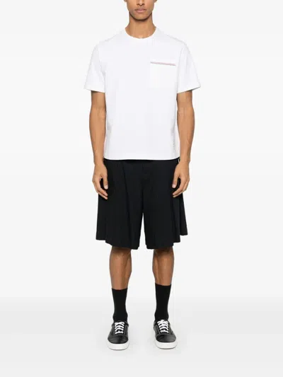 Thom Browne Oversized Short Sleeve Tee With Embroidered Rwb Pocket Trim In Heavy Jersey In White