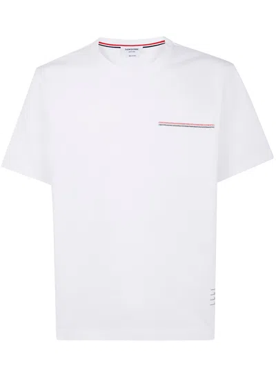 Thom Browne Oversized Short Sleeve Tee With Embroidered Rwb Pocket Trim In Heavy Jersey In White