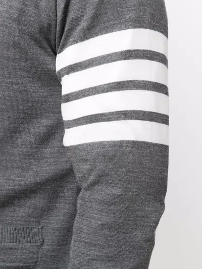 Thom Browne V-neck Grey Wool Cardigan With Signature Striped Detail In Gray