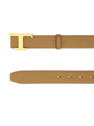 Tod's Leather Belt Adjustable Gold-tone Buckle In Brown