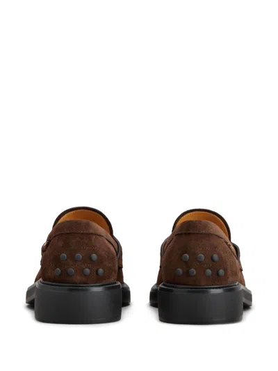 Tod's Penny Strap Loafers Suede Finish In Black