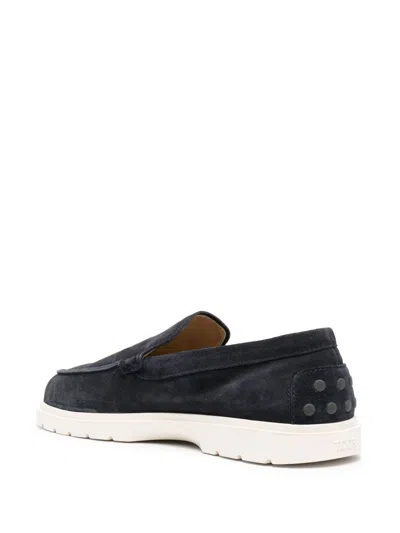 Tod's Logo-debossed Suede Loafers In Blue