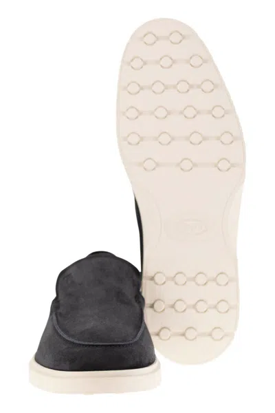 Tod's Logo-debossed Suede Loafers In Blue