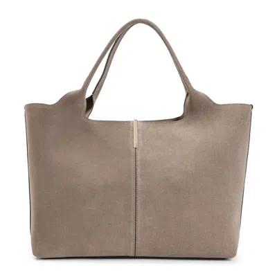 Tod's Light Clay Beige Suede Leather Ebr Shopping Bag In Neutral