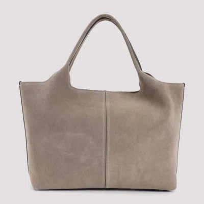 Tod's Light Clay Beige Suede Leather Ebr Shopping Bag In Neutral