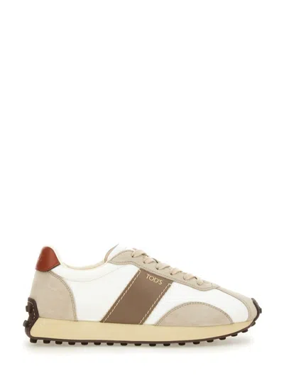 Tod's Fabric And Suede Sneakers With Contrast Panels In White