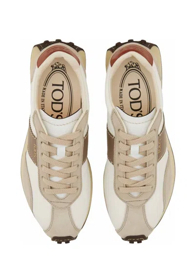 Tod's Fabric And Suede Sneakers With Contrast Panels In White