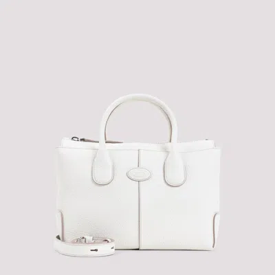 Tod's Stucco White Grained Leather Di Small Shopping Bag In White