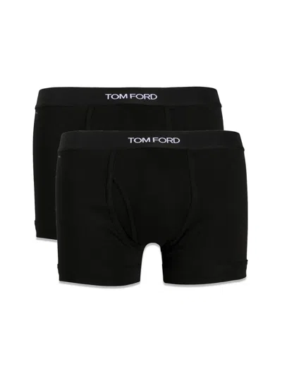 Tom Ford Pack Of 2 Logo Cotton Boxer Briefs In Black