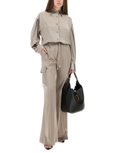 Tom Ford Cargo Pocket Drawstring Elastic Waistband Wide Leg Trousers In Gray